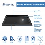 SlimLine 34 in. D x 48 in. W x 2 3/4 in. H Right Drain Double Threshold Shower Base in Black