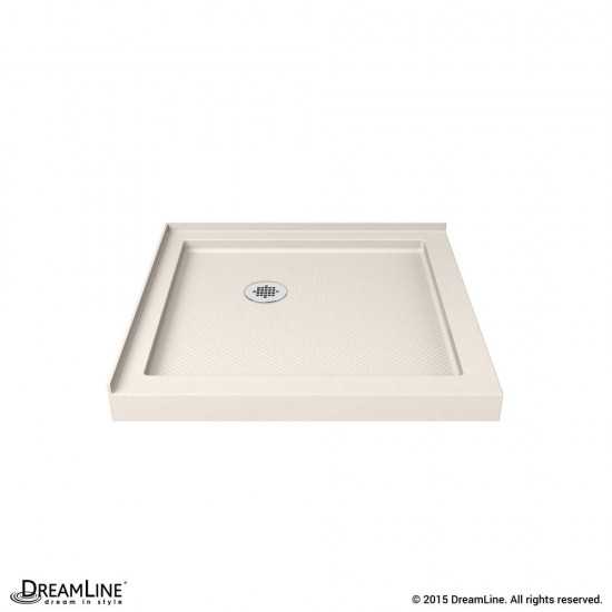 SlimLine 36 in. D x 36 in. W x 2 3/4 in. H Corner Drain Double Threshold Shower Base in Biscuit