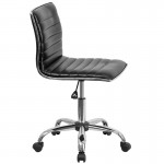 Low Back Designer Armless Black Ribbed Swivel Task Office Chair