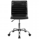 Low Back Designer Armless Black Ribbed Swivel Task Office Chair