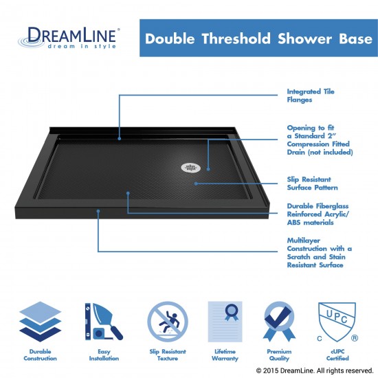 SlimLine 36 in. D x 48 in. W x 2 3/4 in. H Right Drain Double Threshold Shower Base in Black