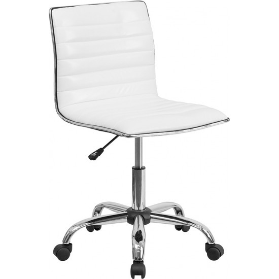 Low Back Designer Armless White Ribbed Swivel Task Office Chair