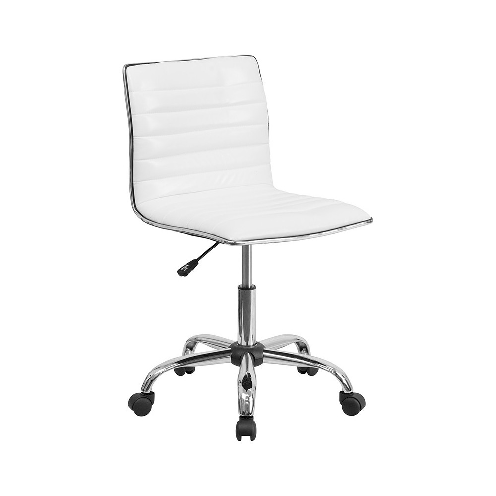 Low Back Designer Armless White Ribbed Swivel Task Office Chair