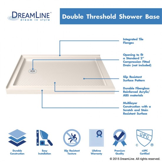 SlimLine 34 in. D x 48 in. W x 2 3/4 in. H Left Drain Double Threshold Shower Base in Biscuit