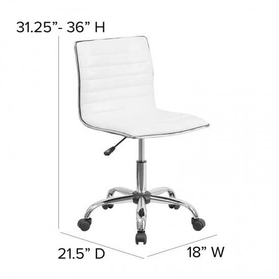 Low Back Designer Armless White Ribbed Swivel Task Office Chair