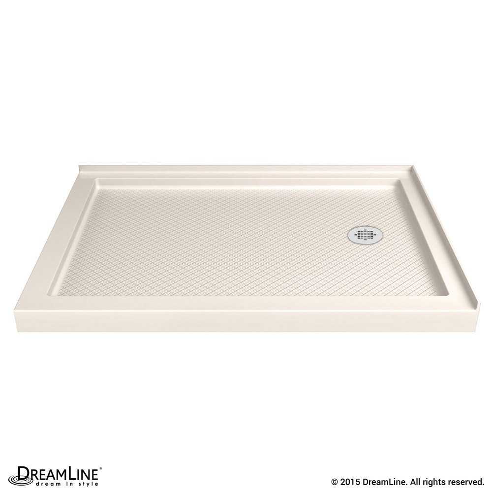 SlimLine 36 in. D x 48 in. W x 2 3/4 in. H Right Drain Double Threshold Shower Base in Biscuit