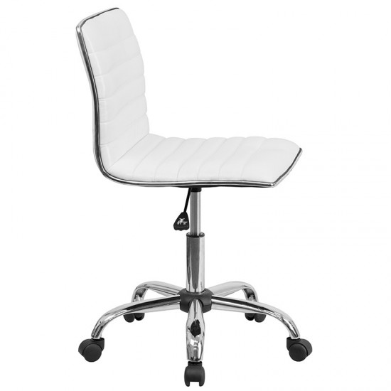 Low Back Designer Armless White Ribbed Swivel Task Office Chair