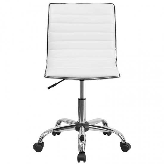 Low Back Designer Armless White Ribbed Swivel Task Office Chair