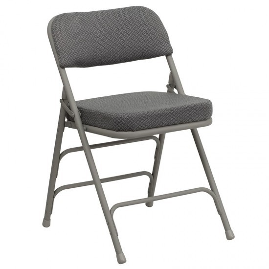 Premium Curved Triple Braced & Double Hinged Gray Fabric Metal Folding Chair