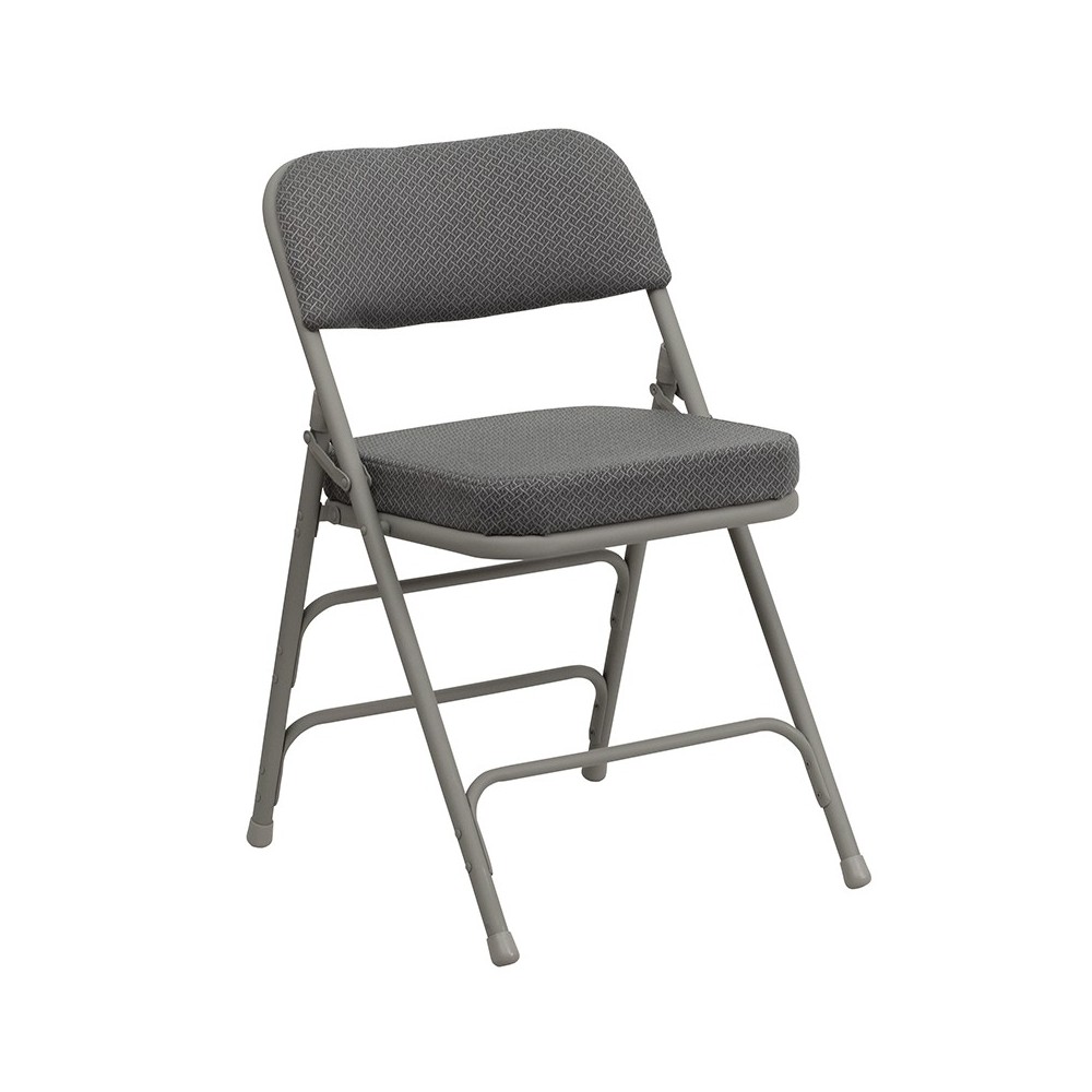 Premium Curved Triple Braced & Double Hinged Gray Fabric Metal Folding Chair