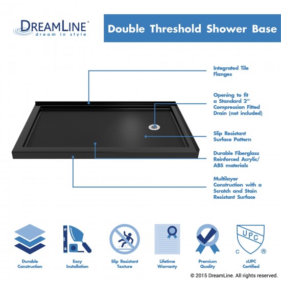 SlimLine 36 in. D x 54 in. W x 2 3/4 in. H Right Drain Double Threshold Shower Base in Black