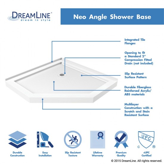 SlimLine 36 in. D x 36 in. W x 2 3/4 in. H Corner Drain Neo-Angle Shower Base in White