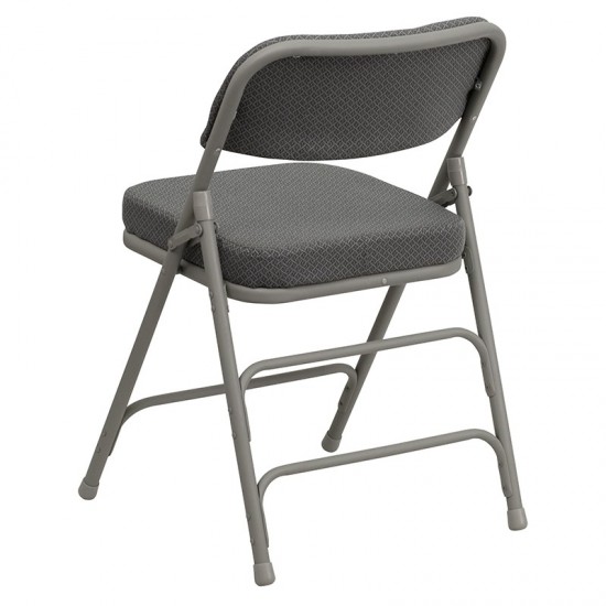 Premium Curved Triple Braced & Double Hinged Gray Fabric Metal Folding Chair