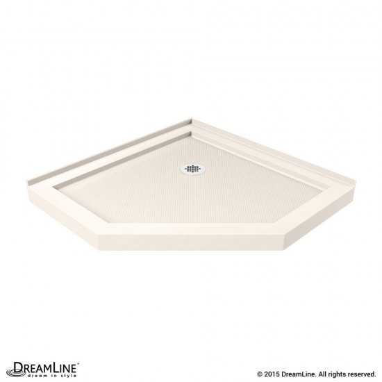 SlimLine 36 in. D x 36 in. W x 2 3/4 in. H Corner Drain Neo-Angle Shower Base in Biscuit