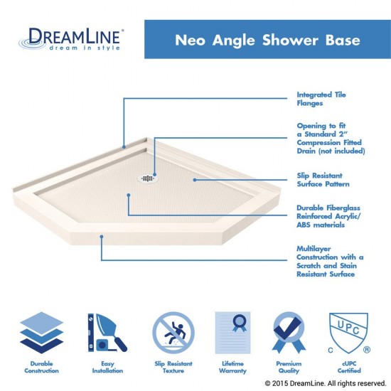 SlimLine 36 in. D x 36 in. W x 2 3/4 in. H Corner Drain Neo-Angle Shower Base in Biscuit