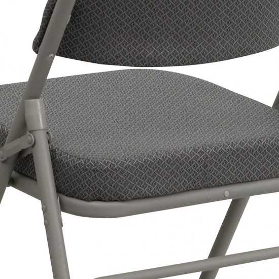 Premium Curved Triple Braced & Double Hinged Gray Fabric Metal Folding Chair