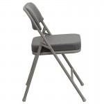 Premium Curved Triple Braced & Double Hinged Gray Fabric Metal Folding Chair