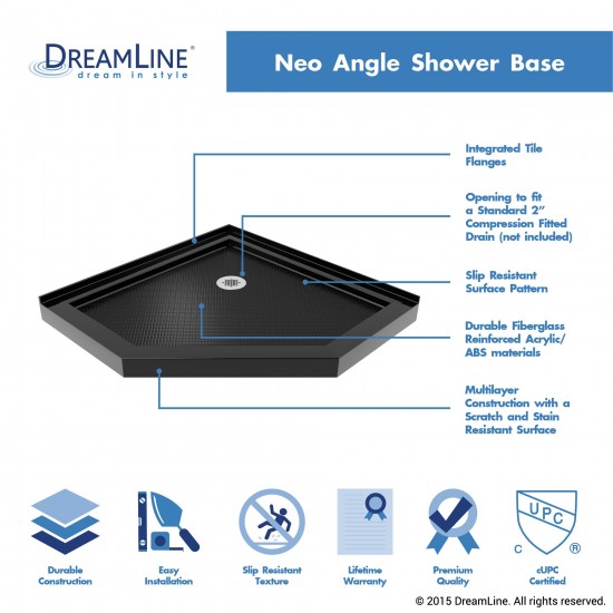 SlimLine 38 in. D x 38 in. W x 2 3/4 in. H Corner Drain Neo-Angle Shower Base in Black