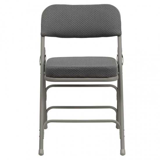 Premium Curved Triple Braced & Double Hinged Gray Fabric Metal Folding Chair