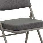 Premium Curved Triple Braced & Double Hinged Gray Fabric Metal Folding Chair