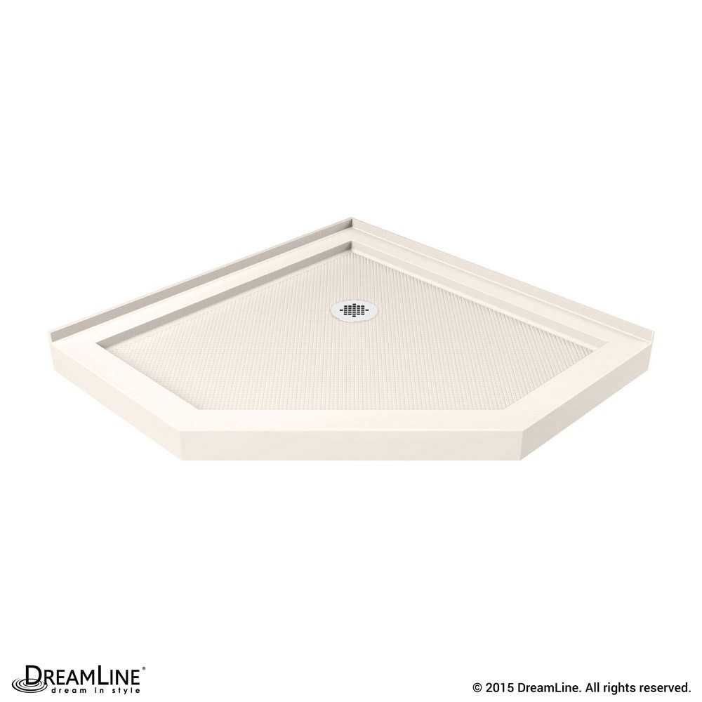 SlimLine 40 in. D x 40 in. W x 2 3/4 in. H Corner Drain Neo-Angle Shower Base in Biscuit