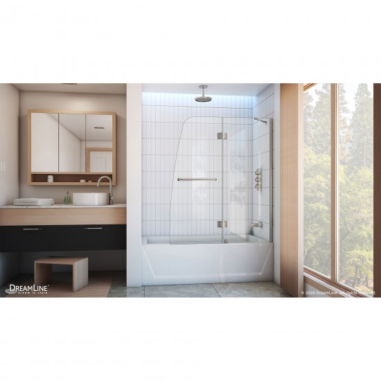 Aqua 48 in. W x 58 in. H Frameless Hinged Tub Door in Brushed Nickel