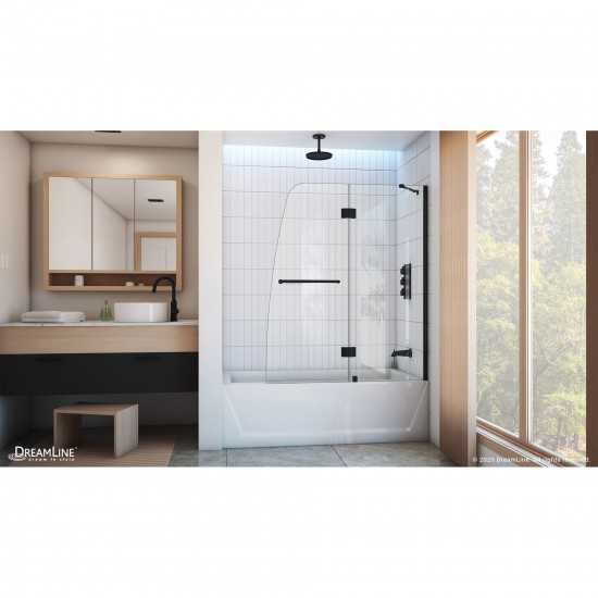 Aqua 48 in. W x 58 in. H Frameless Hinged Tub Door in Satin Black