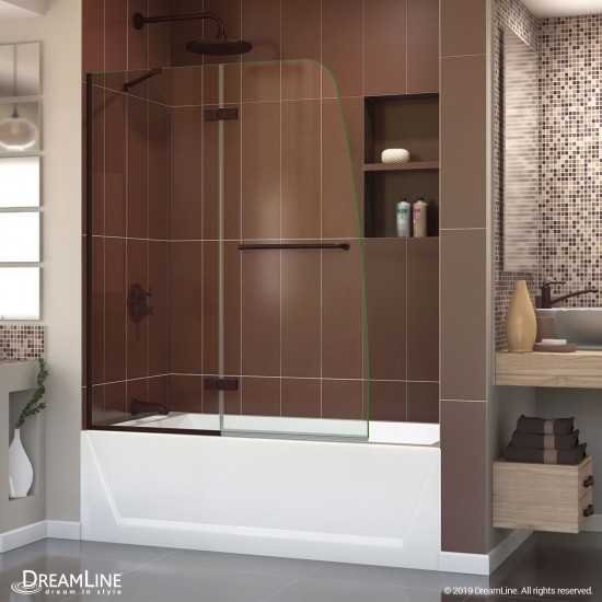 Aqua Ultra 48 in. W x 58 in. H Frameless Hinged Tub Door in Oil Rubbed Bronze