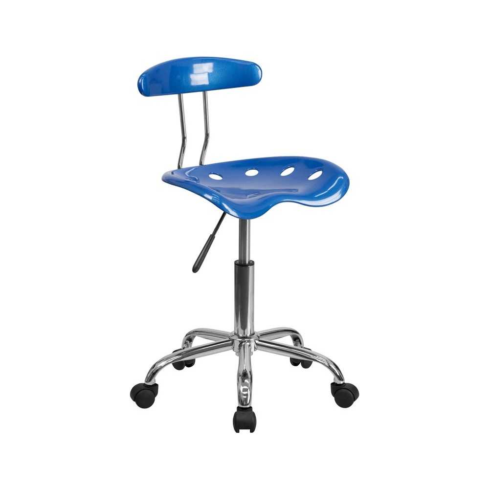 Vibrant Bright Blue and Chrome Swivel Task Office Chair with Tractor Seat