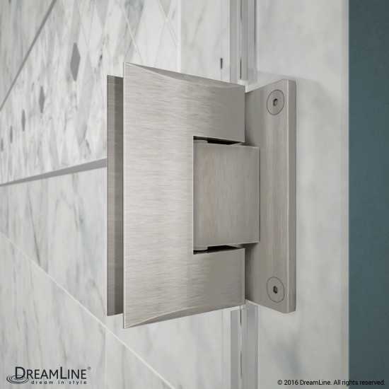 Unidoor 33-34 in. W x 72 in. H Frameless Hinged Shower Door in Brushed Nickel