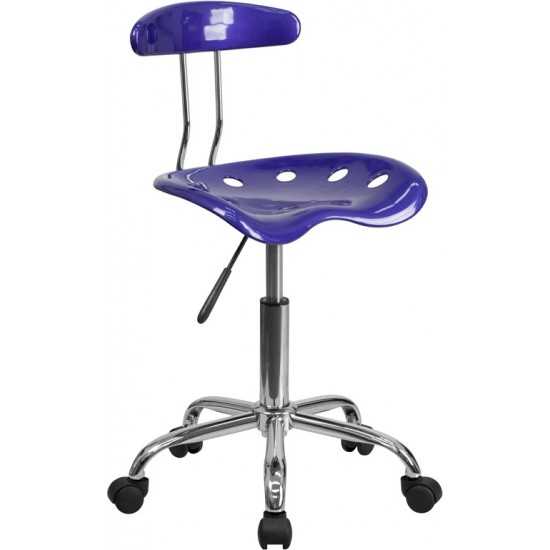 Vibrant Deep Blue and Chrome Swivel Task Office Chair with Tractor Seat