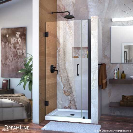 Unidoor 30-31 in. W x 72 in. H Frameless Hinged Shower Door in Satin Black