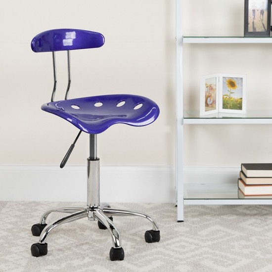 Vibrant Deep Blue and Chrome Swivel Task Office Chair with Tractor Seat