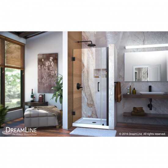 Unidoor 36-37 in. W x 72 in. H Frameless Hinged Shower Door in Satin Black