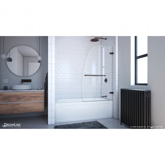 Aqua Uno 34 in. W x 58 in. H Frameless Hinged Tub Door in Oil Rubbed Bronze