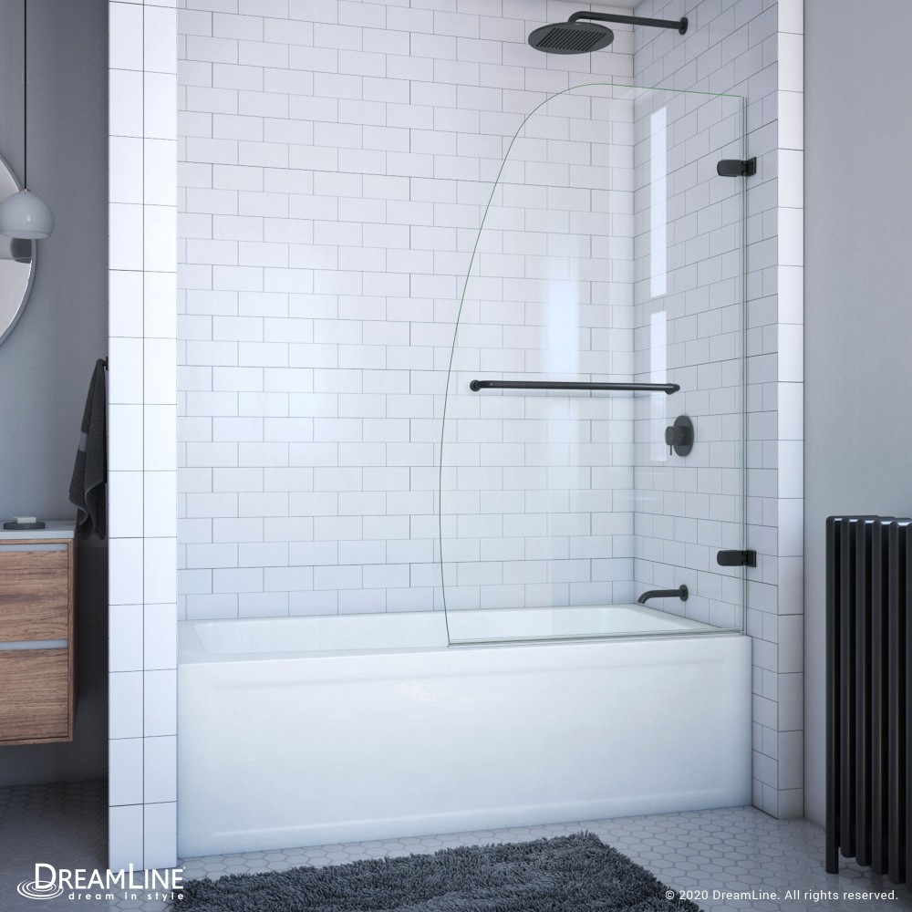 Aqua Uno 34 in. W x 58 in. H Frameless Hinged Tub Door in Satin Black