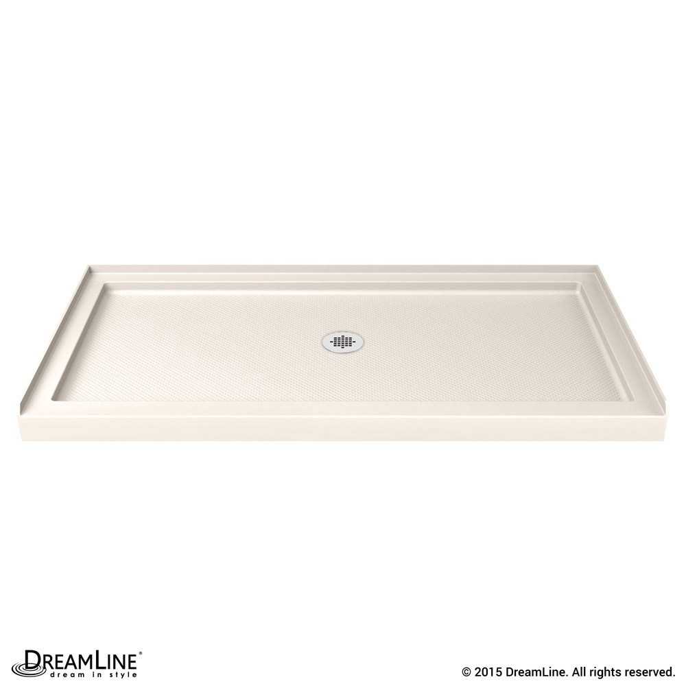 SlimLine 30 in. D x 60 in. W x 2 3/4 in. H Center Drain Single Threshold Shower Base in Biscuit