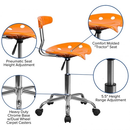 Vibrant Orange and Chrome Swivel Task Office Chair with Tractor Seat