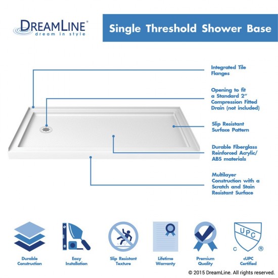 SlimLine 30 in. D x 60 in. W x 2 3/4 in. H Left Drain Single Threshold Shower Base in White