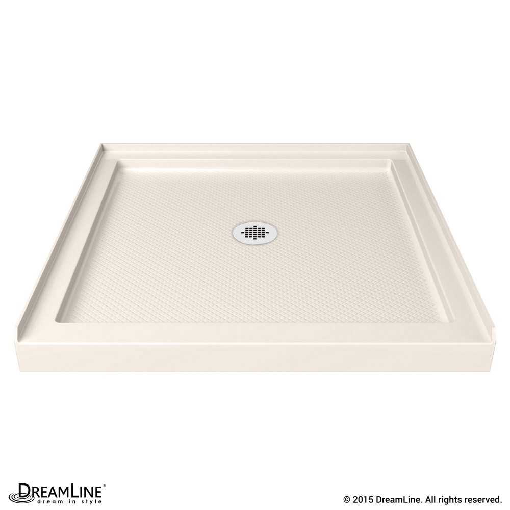 SlimLine 32 in. D x 32 in. W x 2 3/4 in. H Center Drain Single Threshold Shower Base in Biscuit