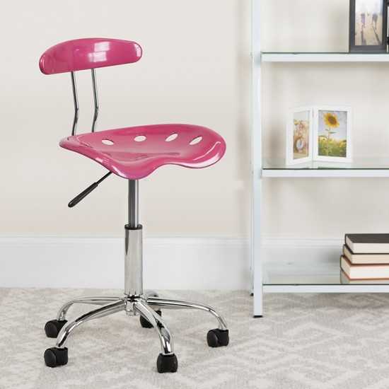 Vibrant Pink and Chrome Swivel Task Office Chair with Tractor Seat