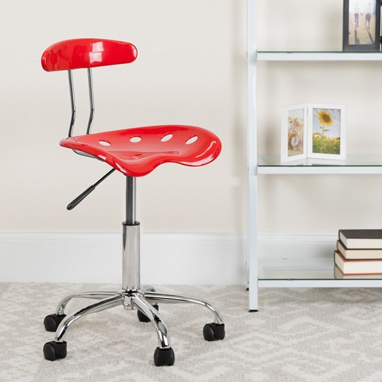 Vibrant Red and Chrome Swivel Task Office Chair with Tractor Seat