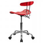 Vibrant Red and Chrome Swivel Task Office Chair with Tractor Seat