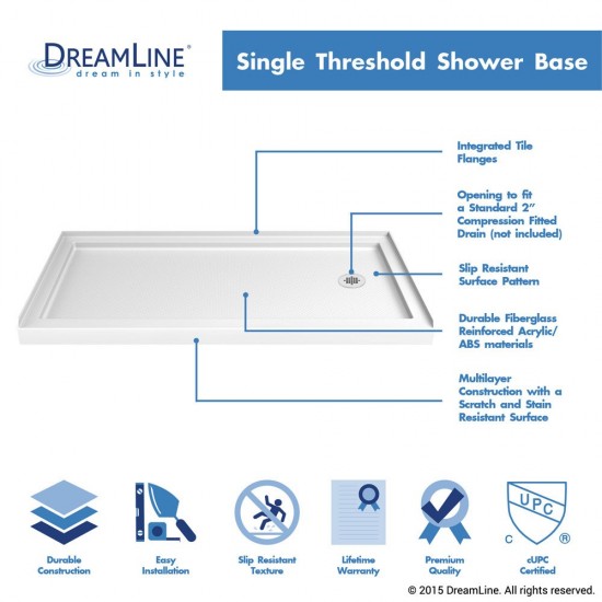 SlimLine 34 in. D x 60 in. W x 2 3/4 in. H Right Drain Single Threshold Shower Base in White