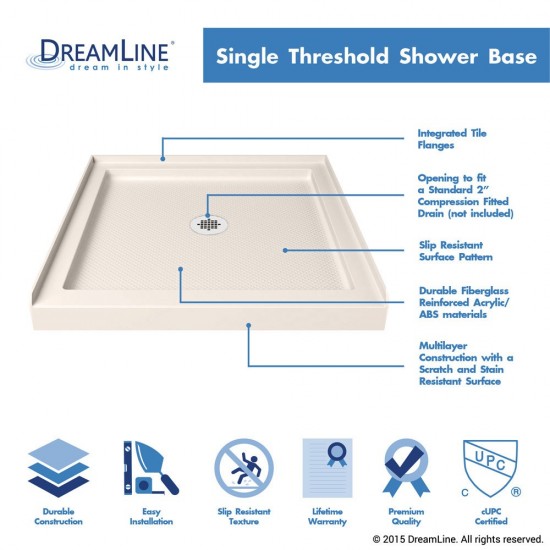 SlimLine 36 in. D x 36 in. W x 2 3/4 in. H Center Drain Single Threshold Shower Base in Biscuit