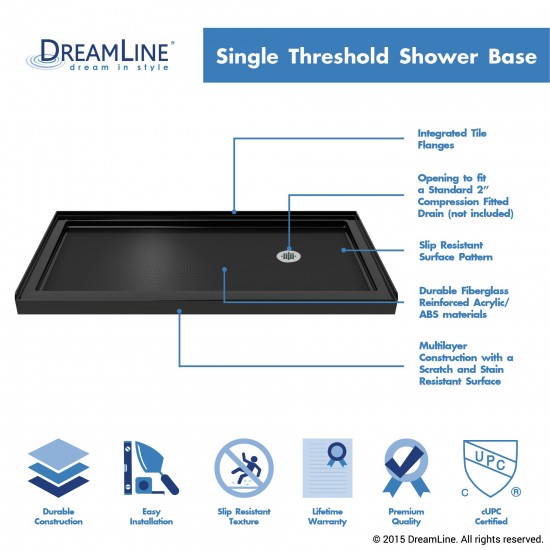 SlimLine 36 in. D x 60 in. W x 2 3/4 in. H Right Drain Single Threshold Shower Base in Black