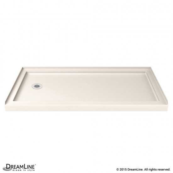 SlimLine 34 in. D x 60 in. W x 2 3/4 in. H Left Drain Single Threshold Shower Base in Biscuit