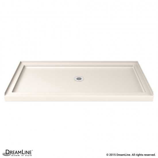 SlimLine 34 in. D x 54 in. W x 2 3/4 in. H Center Drain Single Threshold Shower Base in Biscuit