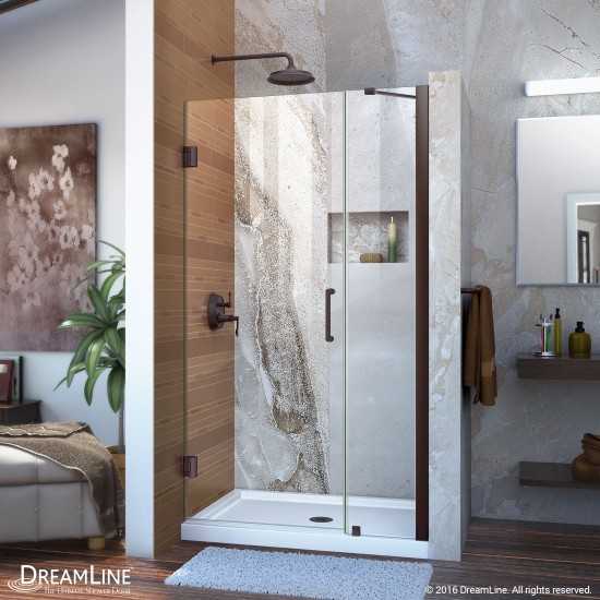 Unidoor 35-36 in. W x 72 in. H Frameless Hinged Shower Door with Support Arm in Oil Rubbed Bronze