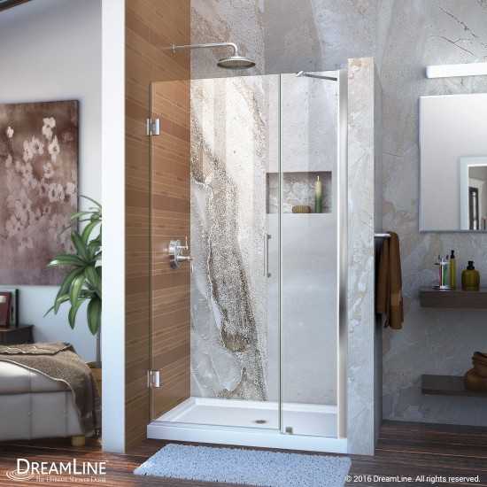Unidoor 37-38 in. W x 72 in. H Frameless Hinged Shower Door with Support Arm in Chrome